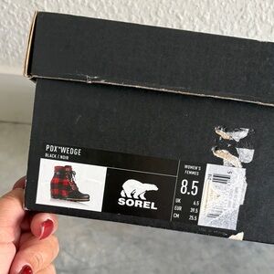 Sorel Black and Red Plaid Wedge Boots